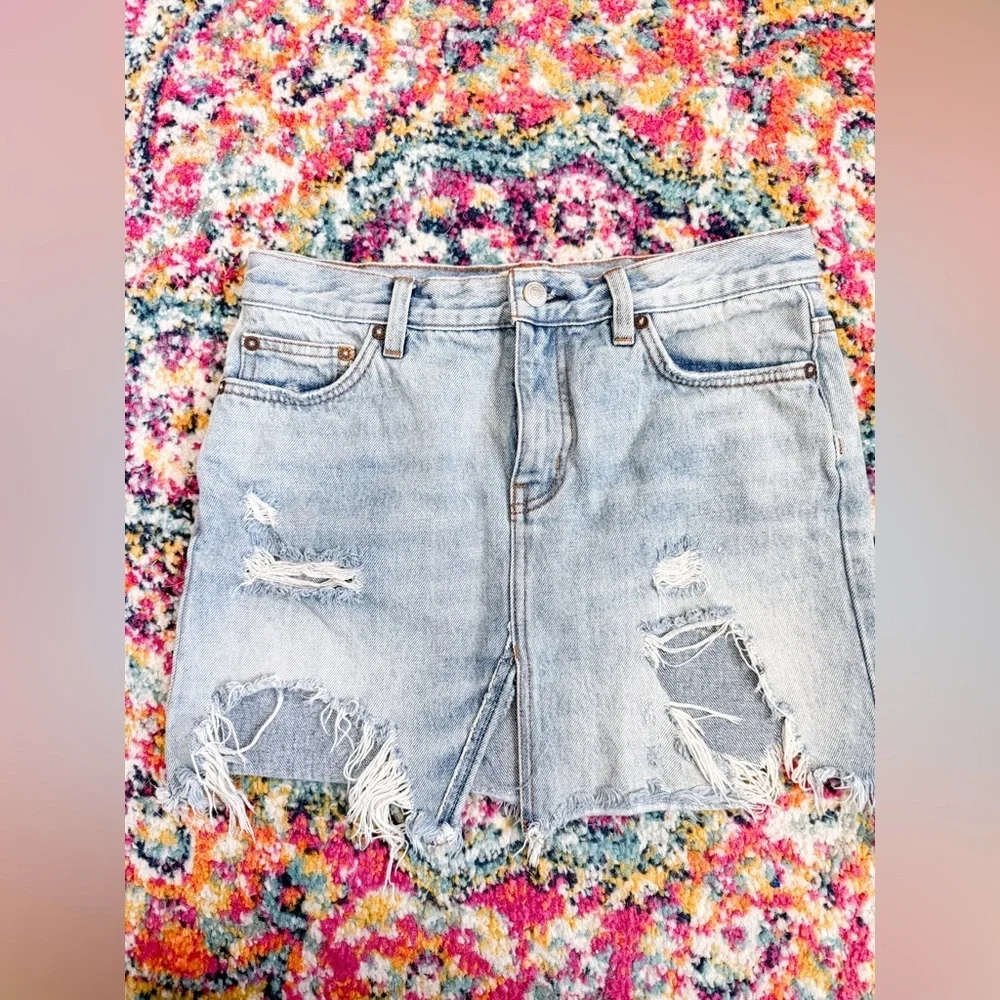 Free People Relaxed Destroyed Denim Mini Skirt - Picture 5 of 10